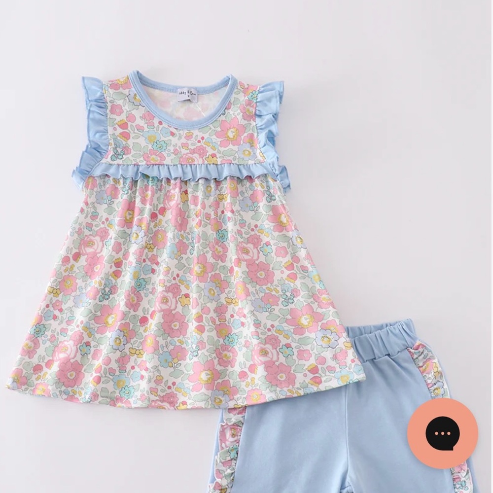Floral Kids Pajamas Set - Blue and Pink